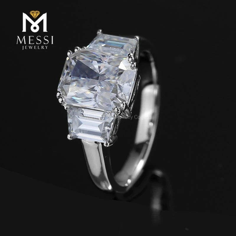 Messi Jewelry 14k/18K white gold 2ct Three stone ring Octagon moissanite ring for women