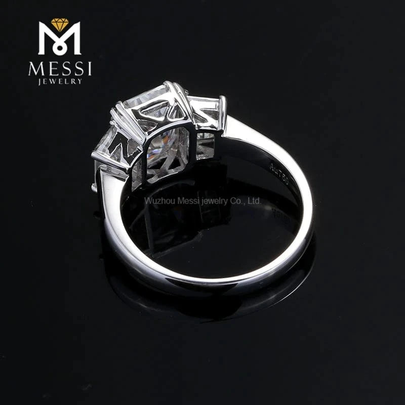 Messi Jewelry 14k/18K white gold 2ct Three stone ring Octagon moissanite ring for women
