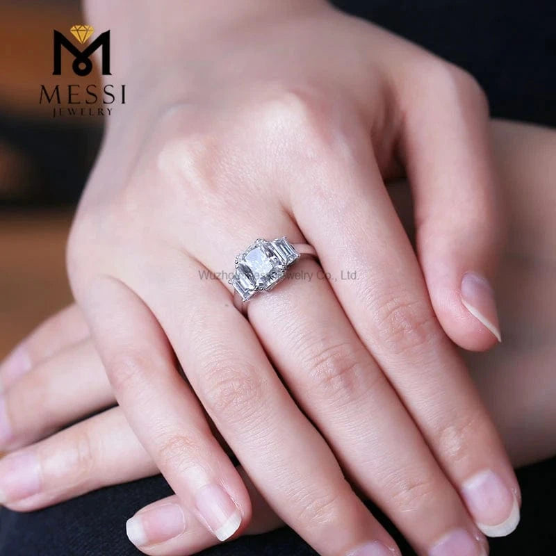 Messi Jewelry 14k/18K white gold 2ct Three stone ring Octagon moissanite ring for women
