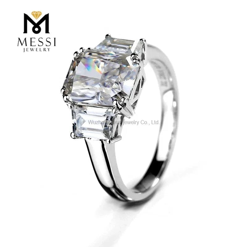 Messi Jewelry 14k/18K white gold 2ct Three stone ring Octagon moissanite ring for women