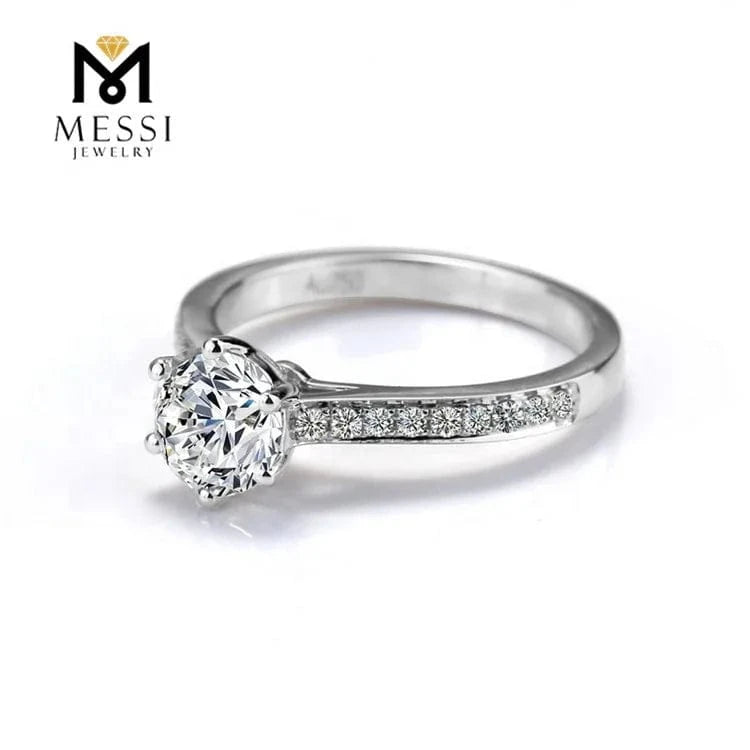 Messi Jewelry 1ct moissanite engagement ring in 18k white gold for fiancee in stock