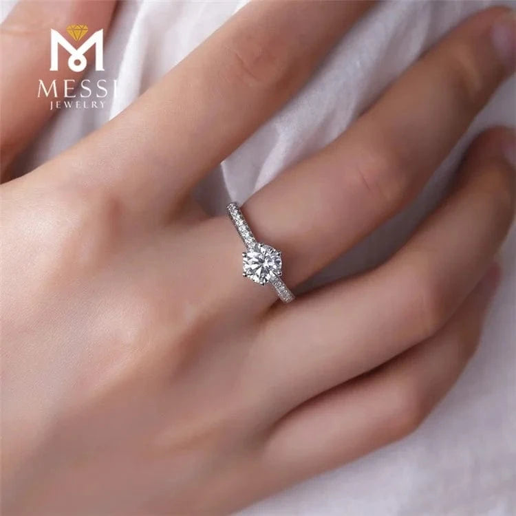 Messi Jewelry 1ct moissanite engagement ring in 18k white gold for fiancee in stock