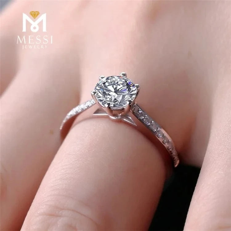 Messi Jewelry 1ct moissanite engagement ring in 18k white gold for fiancee in stock