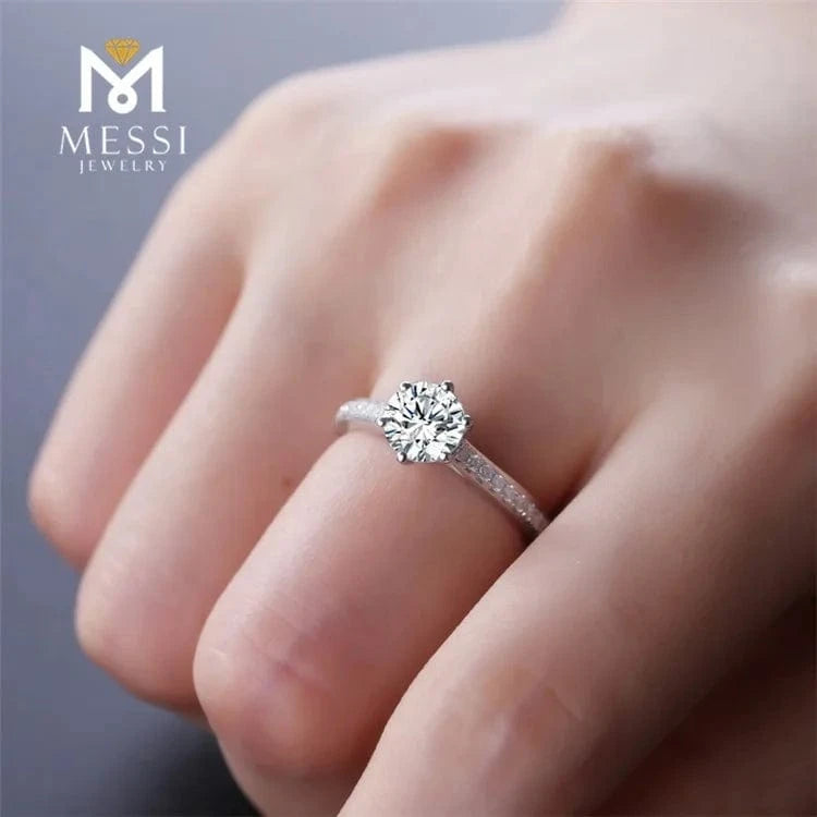 Messi Jewelry 1ct moissanite engagement ring in 18k white gold for fiancee in stock