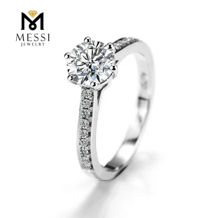 Messi Jewelry 1ct moissanite engagement ring in 18k white gold for fiancee in stock