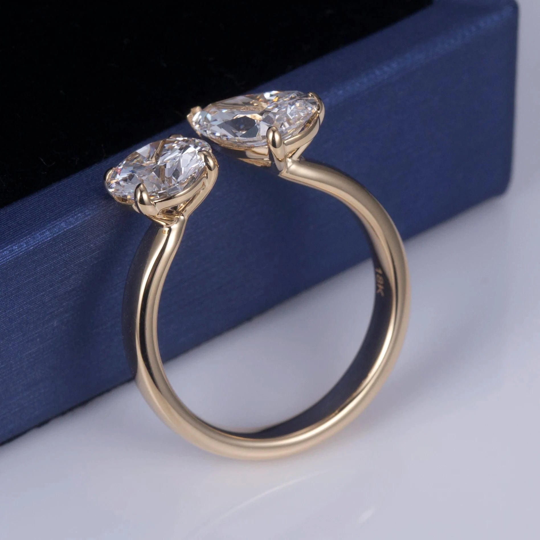 Messi Jewelry 1ct Pear 1ct Round Toi et Moi Ring 18k yellow gold  lab diamond women Jewelry Ring Vintage Style