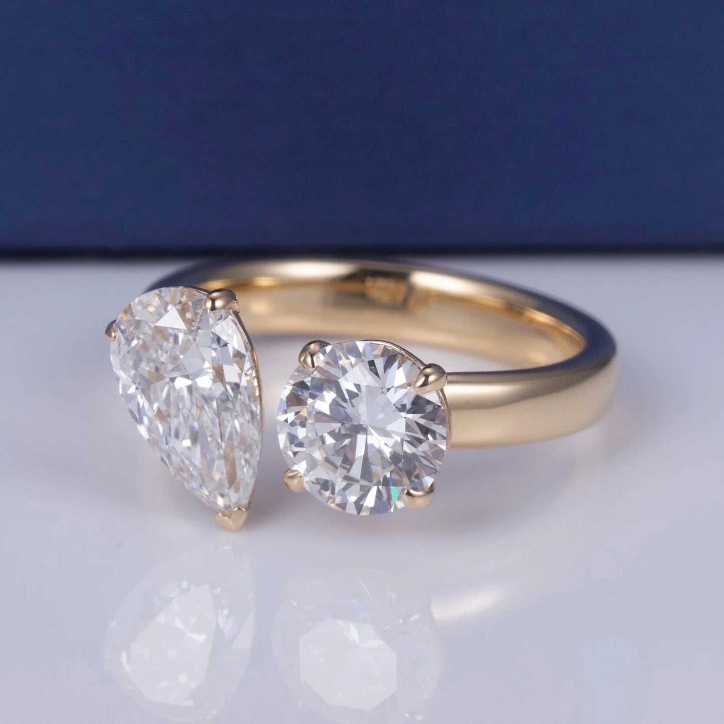 Messi Jewelry 1ct Pear 1ct Round Toi et Moi Ring 18k yellow gold  lab diamond women Jewelry Ring Vintage Style