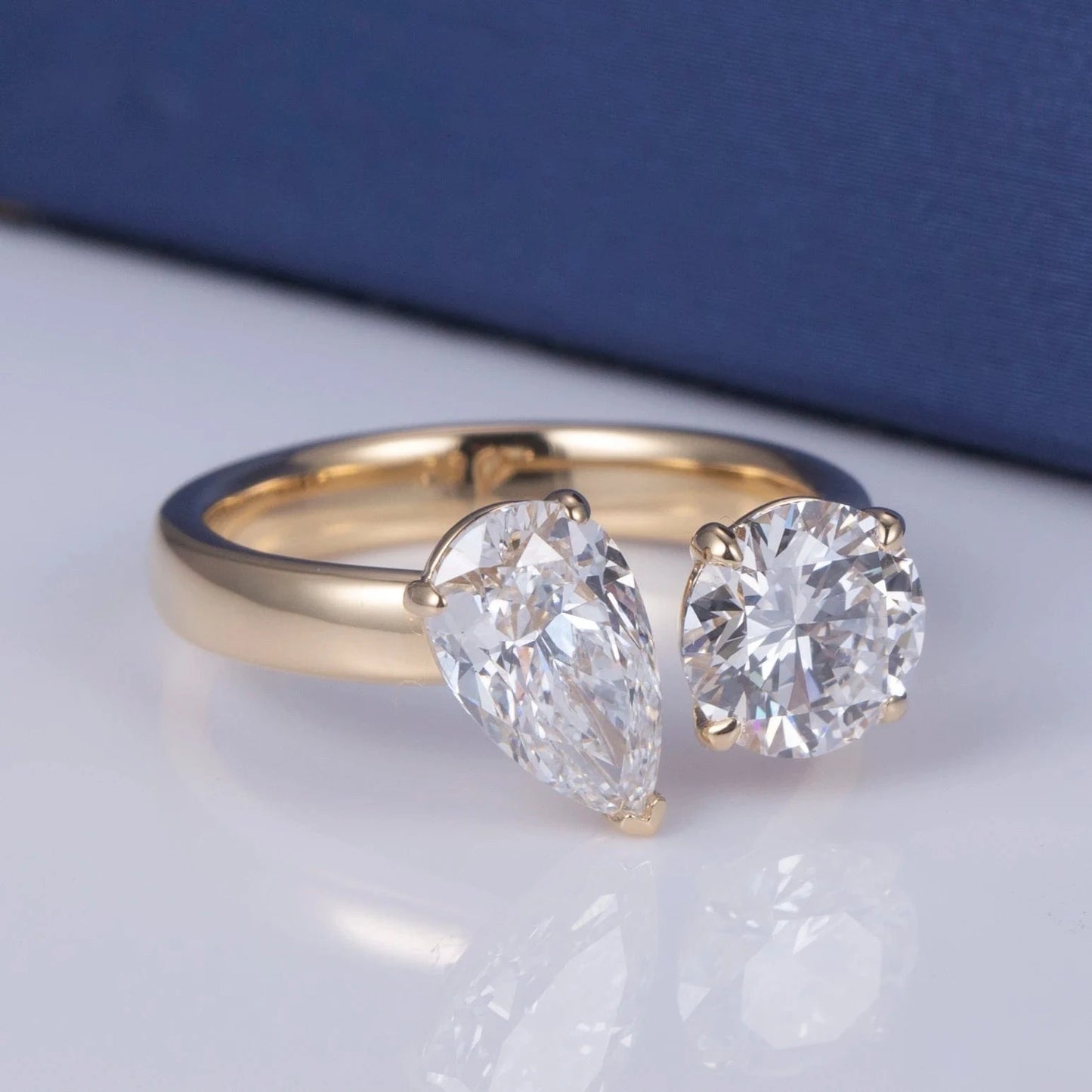 Messi Jewelry 1ct Pear 1ct Round Toi et Moi Ring 18k yellow gold  lab diamond women Jewelry Ring Vintage Style