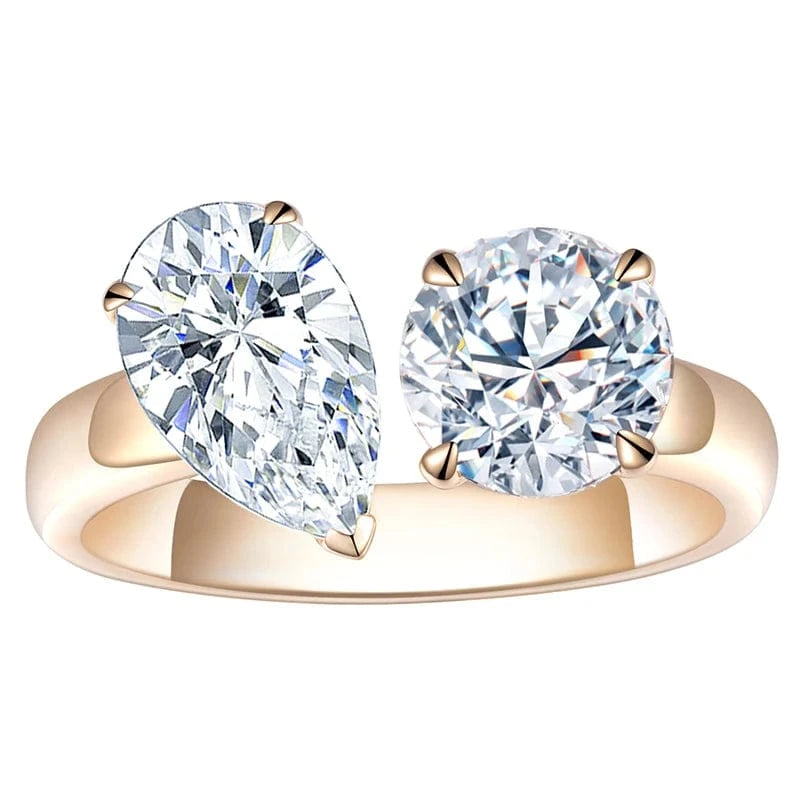 Messi Jewelry 1ct Pear 1ct Round Toi et Moi Ring 18k yellow gold  lab diamond women Jewelry Ring Vintage Style