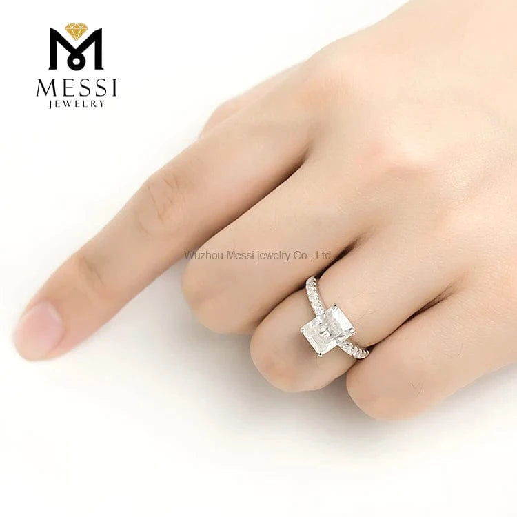 Messi jewelry 3Ct DEF color Emerald cut lab grow diamond synthetic moissanite ring