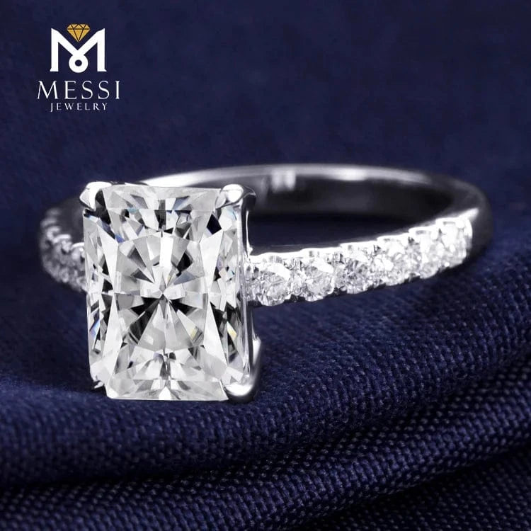 Messi jewelry 3Ct DEF color Emerald cut lab grow diamond synthetic moissanite ring