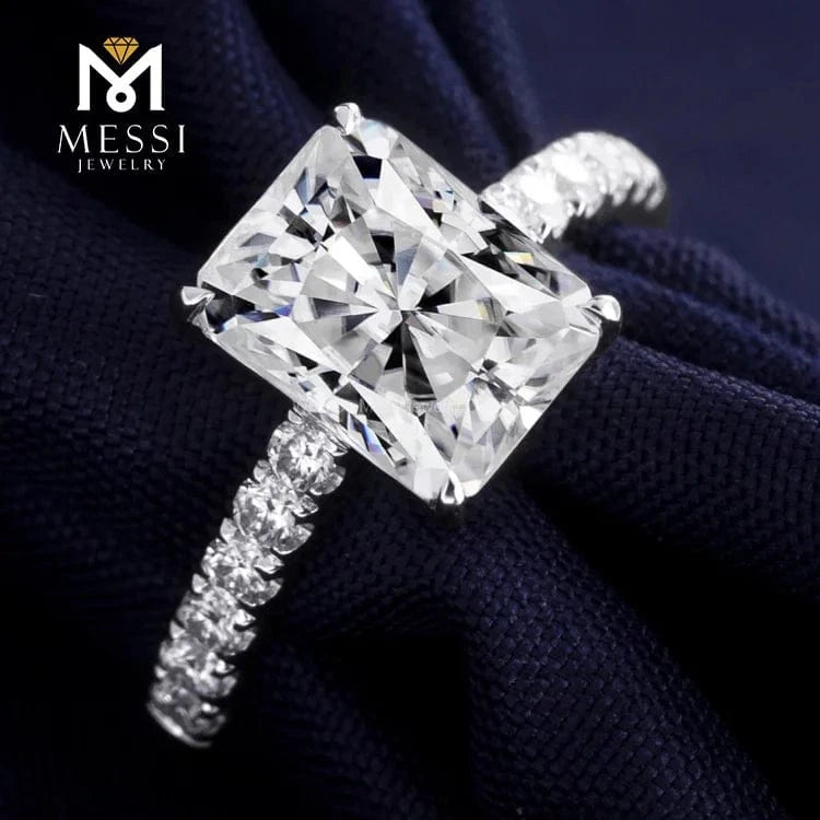 Messi jewelry 3Ct DEF color Emerald cut lab grow diamond synthetic moissanite ring