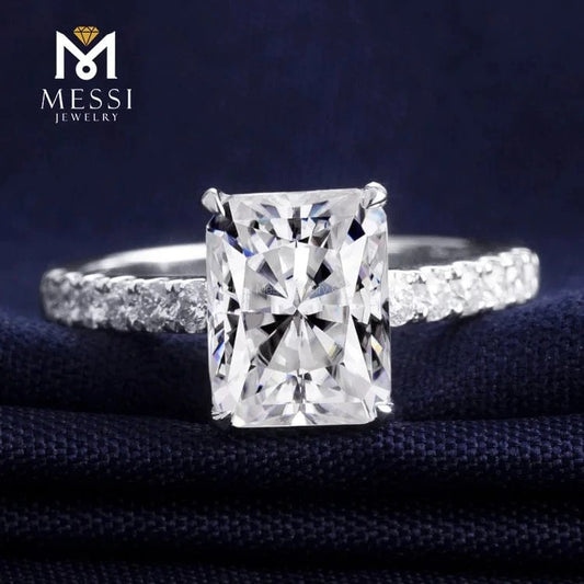 Messi jewelry 3Ct DEF color Emerald cut lab grow diamond synthetic moissanite ring
