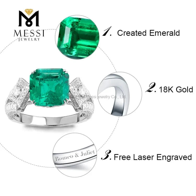 Messi jewelry Asscher cut moissanite diamond engagement 18k white gold 4Ct gold ring price