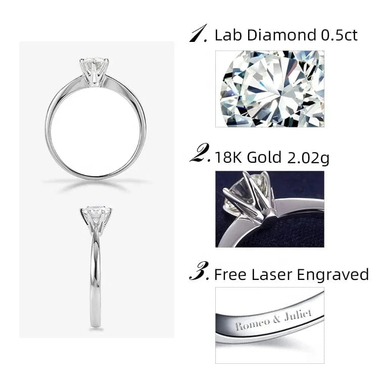 Messi Jewelry DEFG/VS-SI 0.5ct CVD HPHT lab grown diamond ring six prong setting wedding engagement diamond ring