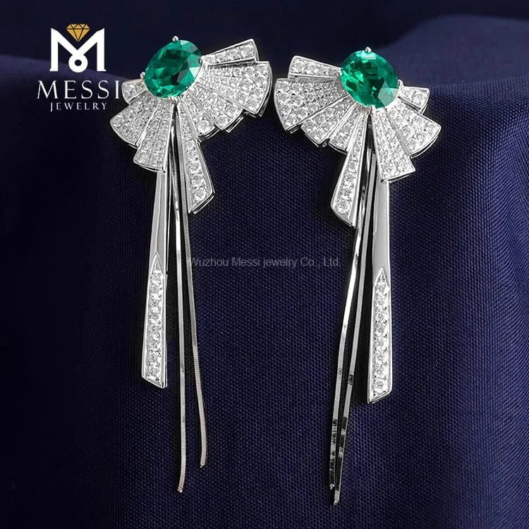 Messi Jewelry fan oval 14k 18k gold emerald earrings gift for mother