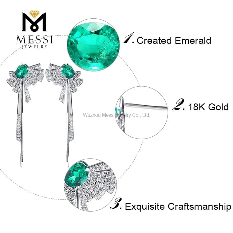 Messi Jewelry fan oval 14k 18k gold emerald earrings gift for mother