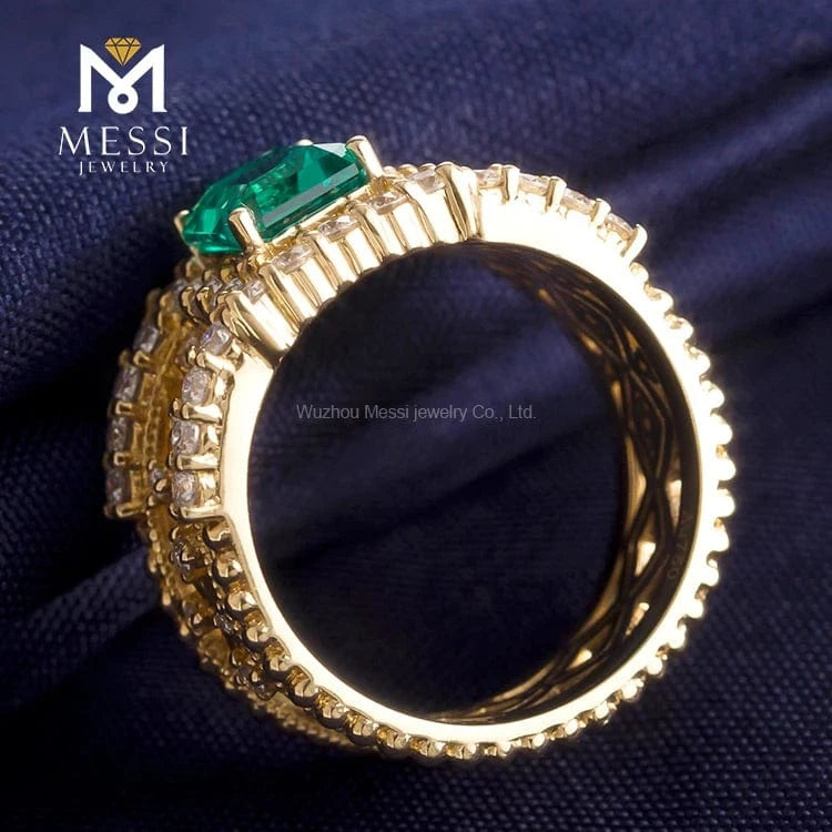 Messi Jewelry Luxury Classical Hollow 18K/14K Yellow Gold Jewelry Emerald ring for Thailand