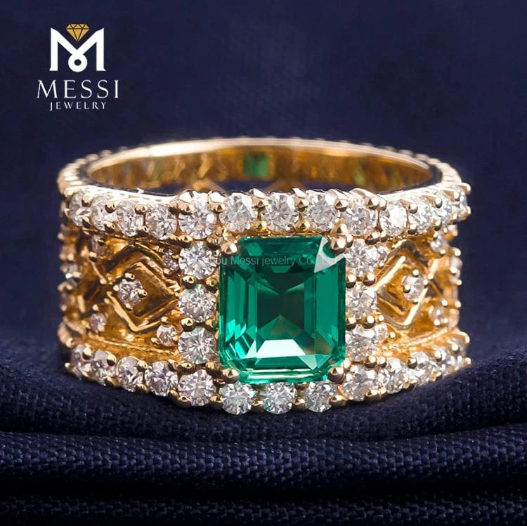 Messi Jewelry Luxury Classical Hollow 18K/14K Yellow Gold Jewelry Emerald ring for Thailand