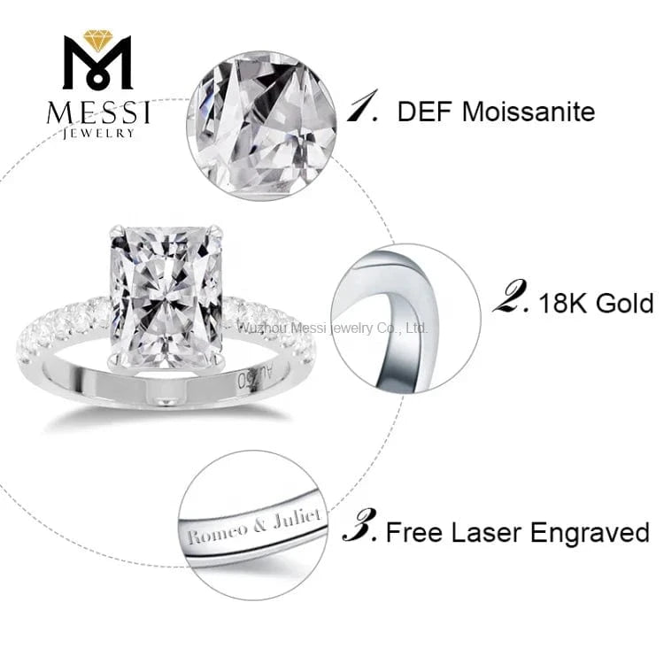 Messi Jewelry octagon cut moissanite ring jewelry white gold wedding engagement 14k 18k ring  for lady anniversary gift