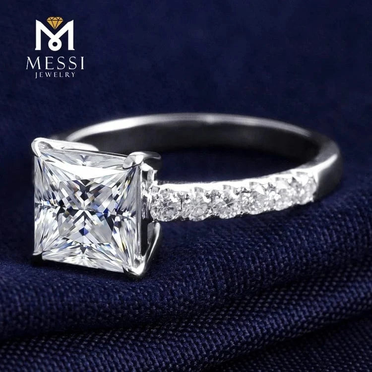 Messi Jewelry princess cut moissanite diamond ring for wedding engagement woman 14k 18k white gold ring jewelry