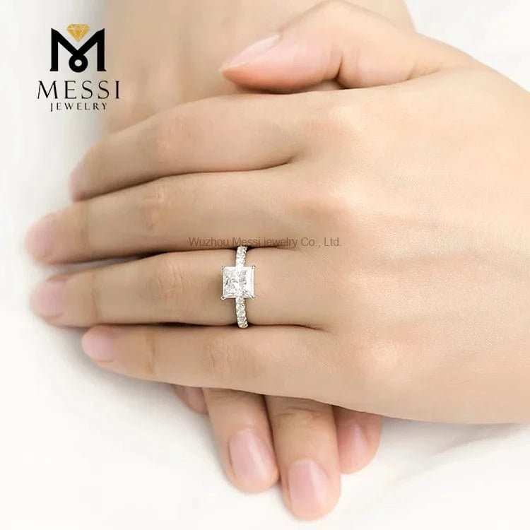 Messi Jewelry princess cut moissanite diamond ring for wedding engagement woman 14k 18k white gold ring jewelry