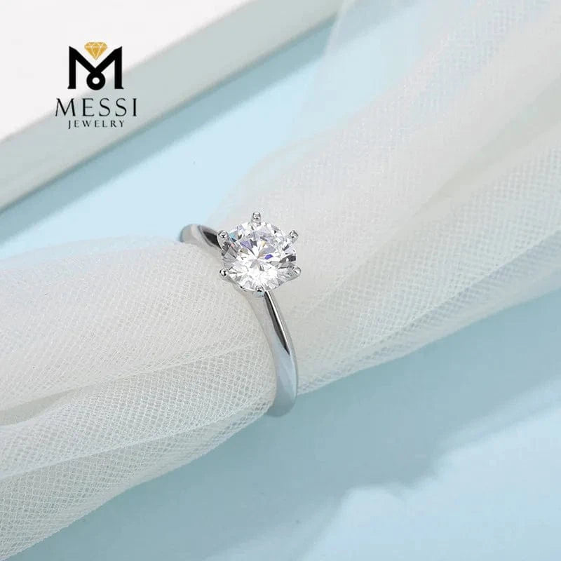 Messi Jewelry simple six prongs setting 1-3ct DEF moissanite ring in sterling 925 silver woman daily wear silver  ring