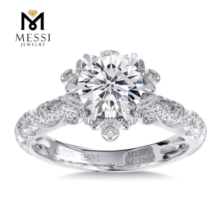 Messi Jewelry snow flake 14k 18k white gold 1ct diamond moissanite ring jewelry gift for Thailand