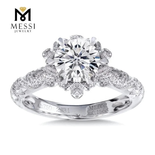 Messi Jewelry snow flake 14k 18k white gold 1ct diamond moissanite ring jewelry gift for Thailand