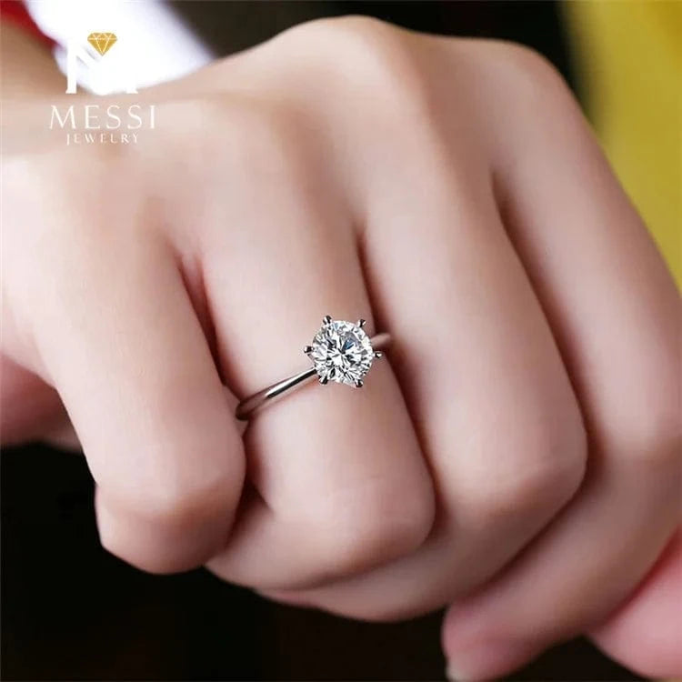 Messi Jewelry woman solitaire ring for engagement wedding ring 1ct moissanite 18k white gold ring
