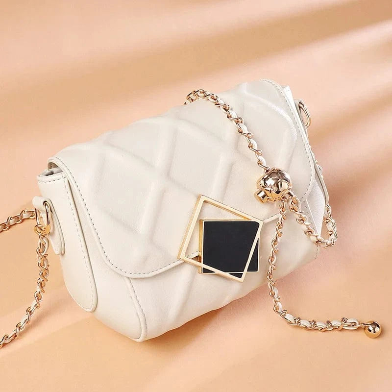 mi bai 2025 Genuine Leather Shoulder Bag - Women's Quilted Crossbody Purse with Gold Ball Chain, European Style