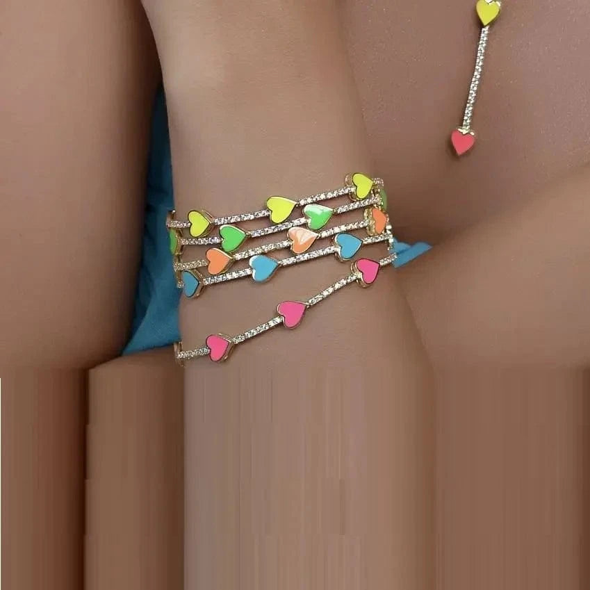 Micro Pave 5A Black White Red CZ Enamel Heart Necklace Bracelet Earring For Women Fashion Jewelry Set