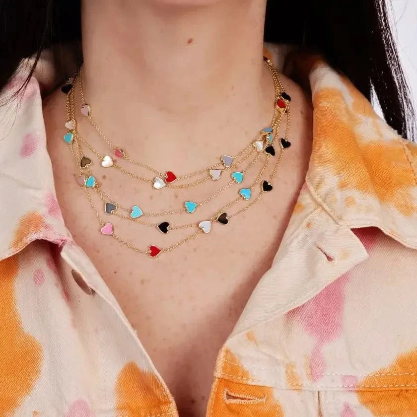 Micro Pave 5A Black White Red CZ Enamel Heart Necklace Bracelet Earring For Women Fashion Jewelry Set