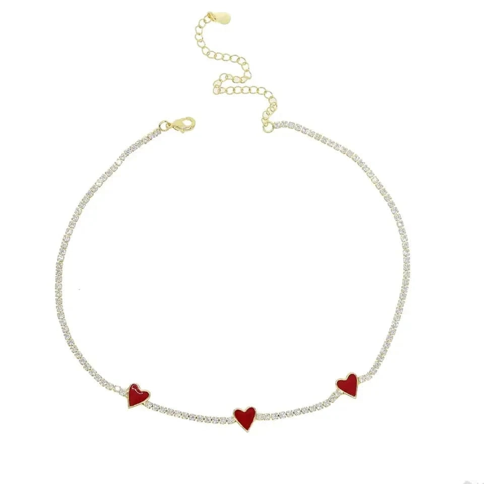 Micro Pave 5A Black White Red CZ Enamel Heart Necklace Bracelet Earring For Women Fashion Jewelry Set