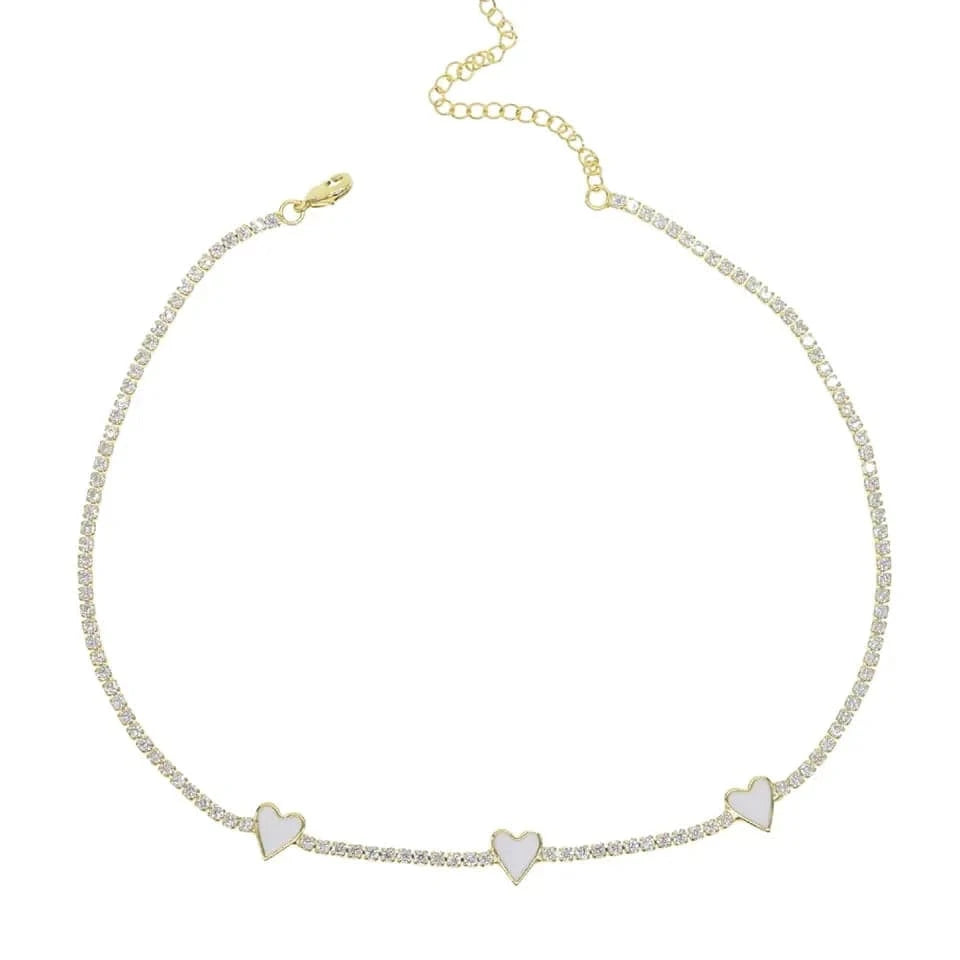 Micro Pave 5A Black White Red CZ Enamel Heart Necklace Bracelet Earring For Women Fashion Jewelry Set