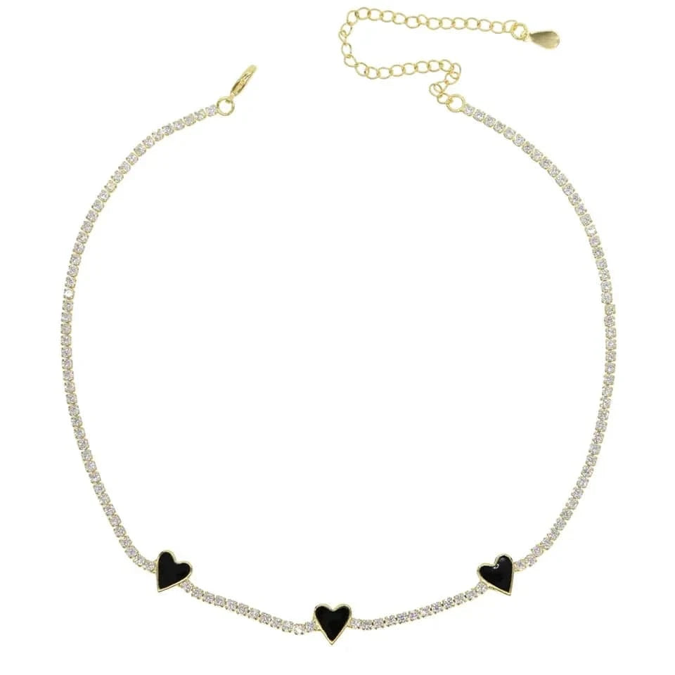 Micro Pave 5A Black White Red CZ Enamel Heart Necklace Bracelet Earring For Women Fashion Jewelry Set