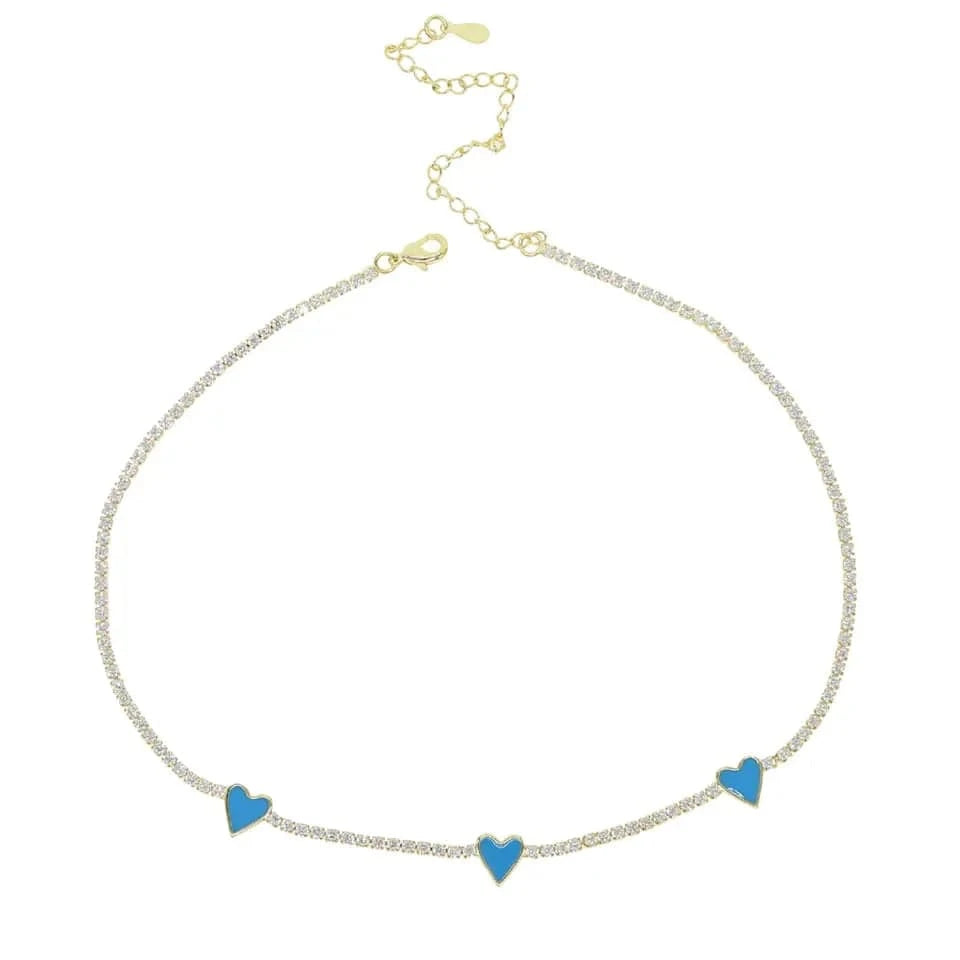 Micro Pave 5A Black White Red CZ Enamel Heart Necklace Bracelet Earring For Women Fashion Jewelry Set