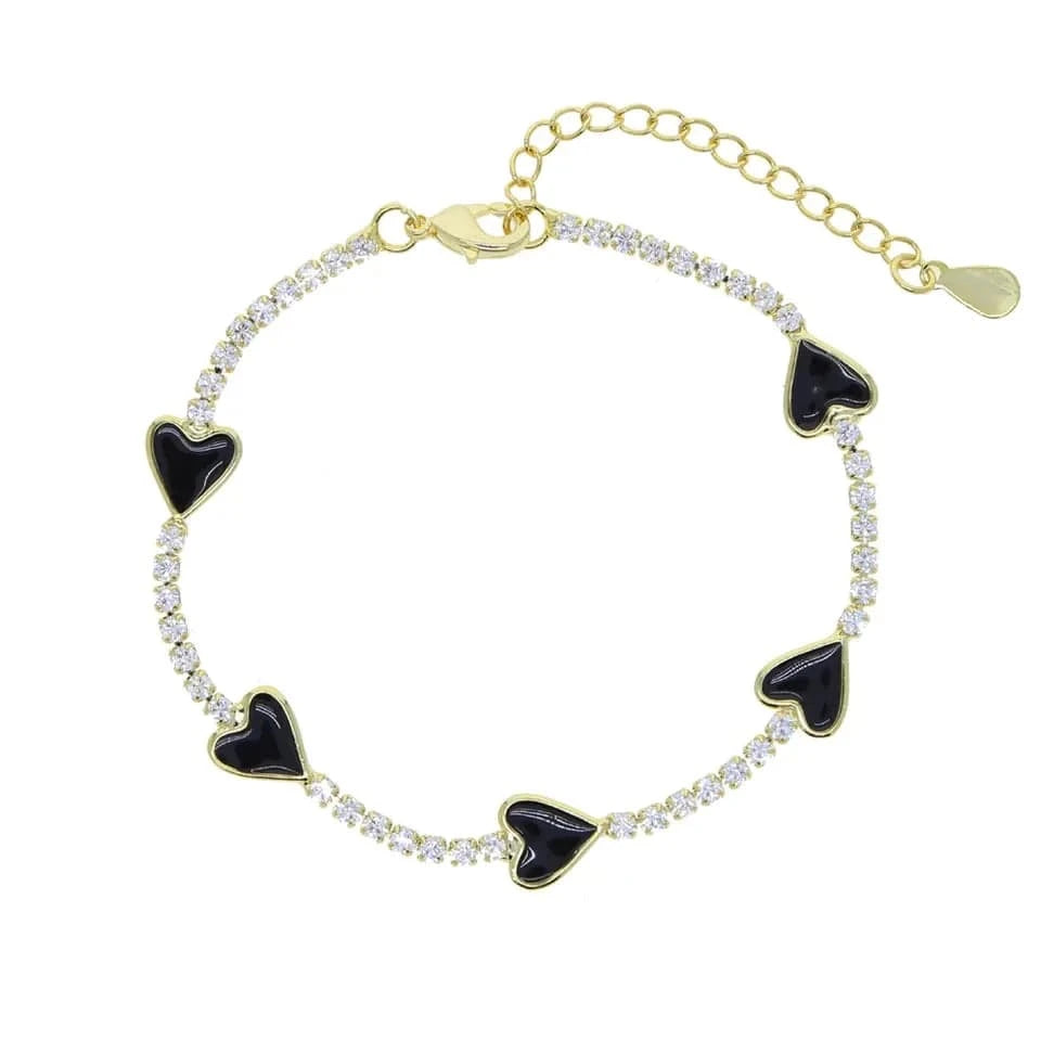 Micro Pave 5A Black White Red CZ Enamel Heart Necklace Bracelet Earring For Women Fashion Jewelry Set