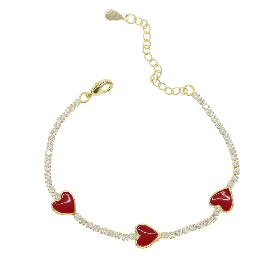 Micro Pave 5A Black White Red CZ Enamel Heart Necklace Bracelet Earring For Women Fashion Jewelry Set