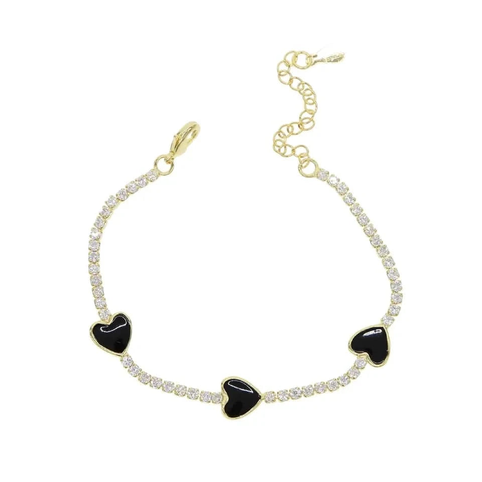 Micro Pave 5A Black White Red CZ Enamel Heart Necklace Bracelet Earring For Women Fashion Jewelry Set