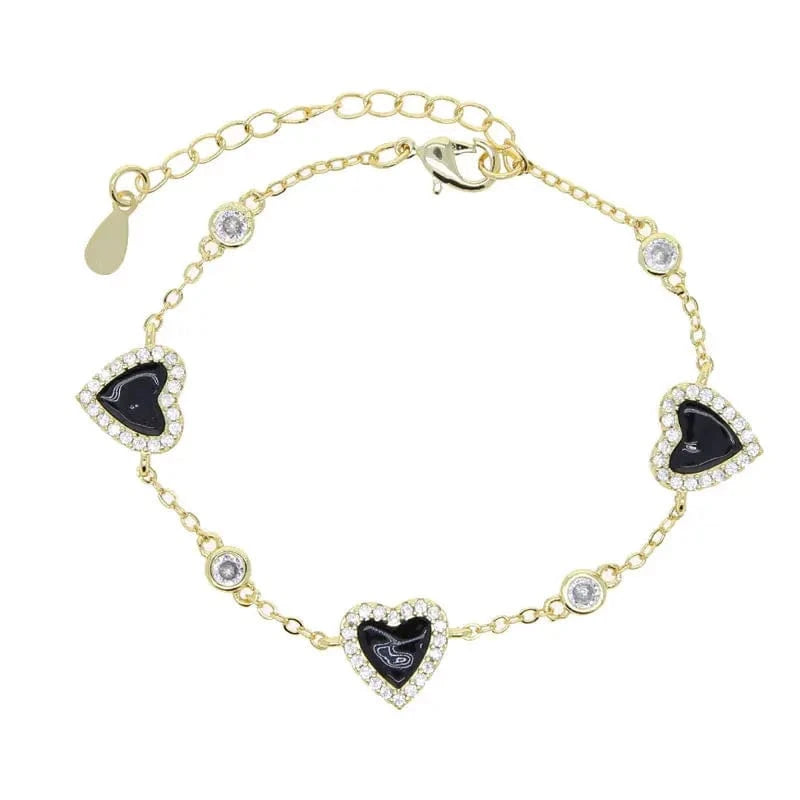 Micro Pave 5A Black White Red CZ Enamel Heart Necklace Bracelet Earring For Women Fashion Jewelry Set