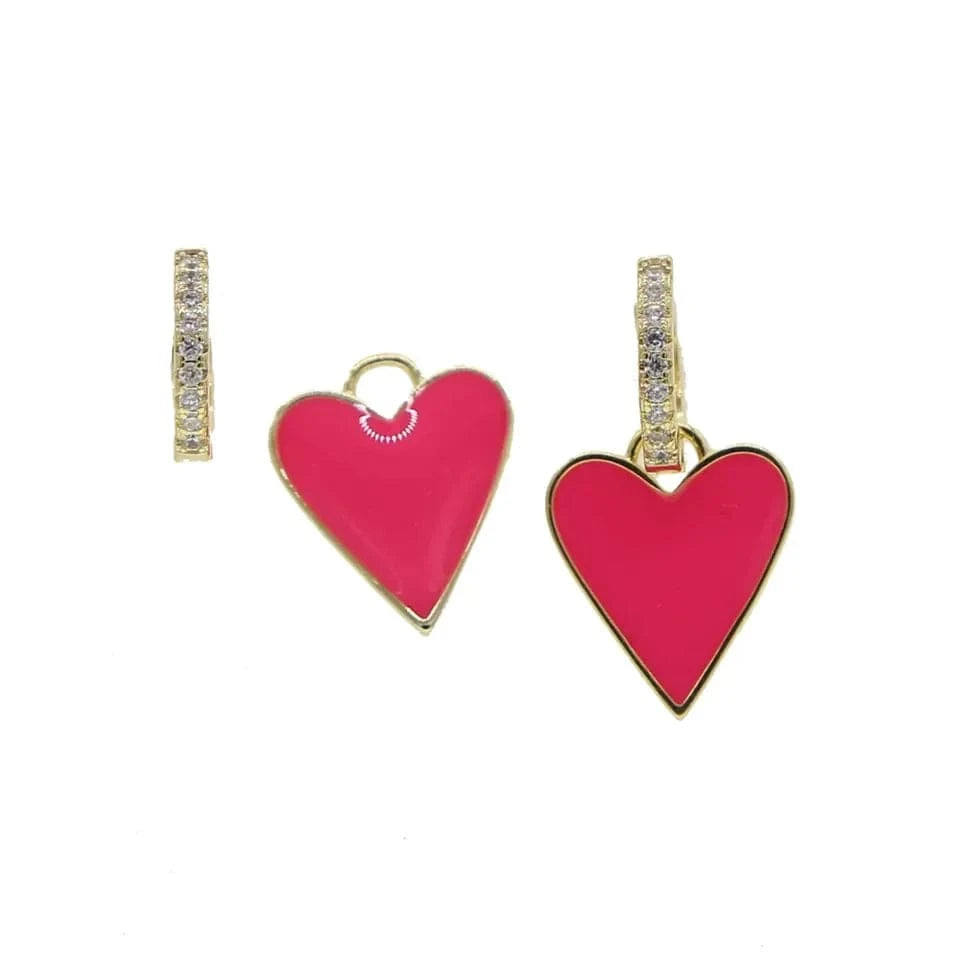 Micro Pave 5A Black White Red CZ Enamel Heart Necklace Bracelet Earring For Women Fashion Jewelry Set