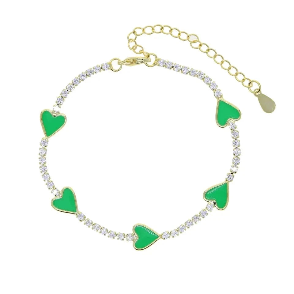 Micro Pave 5A Black White Red CZ Enamel Heart Necklace Bracelet Earring For Women Fashion Jewelry Set