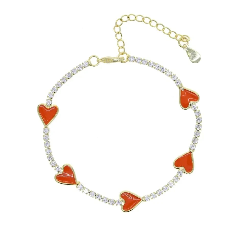 Micro Pave 5A Black White Red CZ Enamel Heart Necklace Bracelet Earring For Women Fashion Jewelry Set