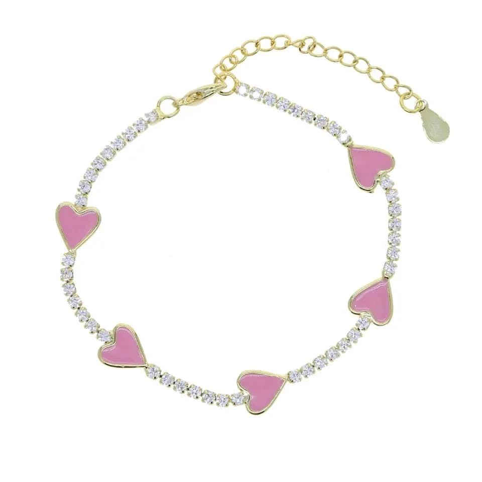 Micro Pave 5A Black White Red CZ Enamel Heart Necklace Bracelet Earring For Women Fashion Jewelry Set