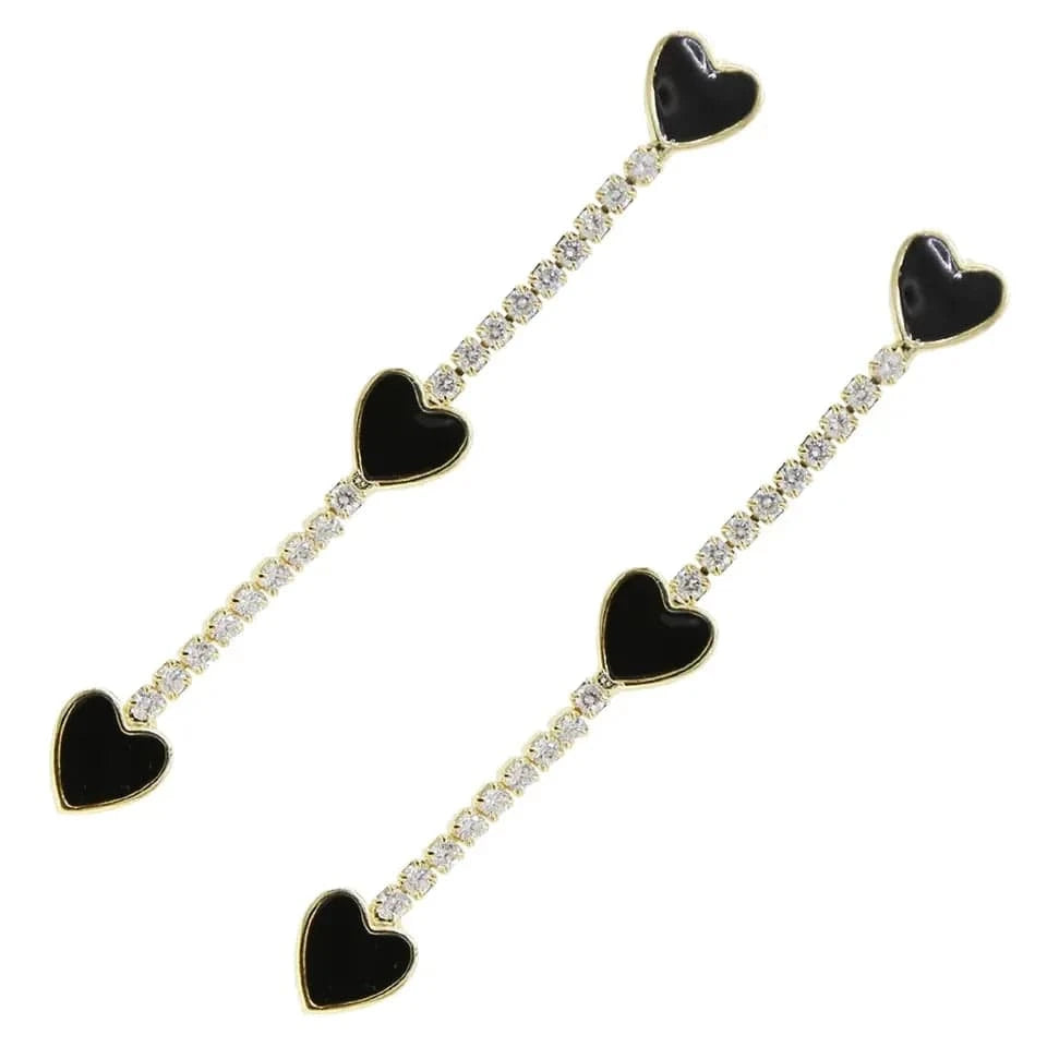 Micro Pave 5A Black White Red CZ Enamel Heart Necklace Bracelet Earring For Women Fashion Jewelry Set