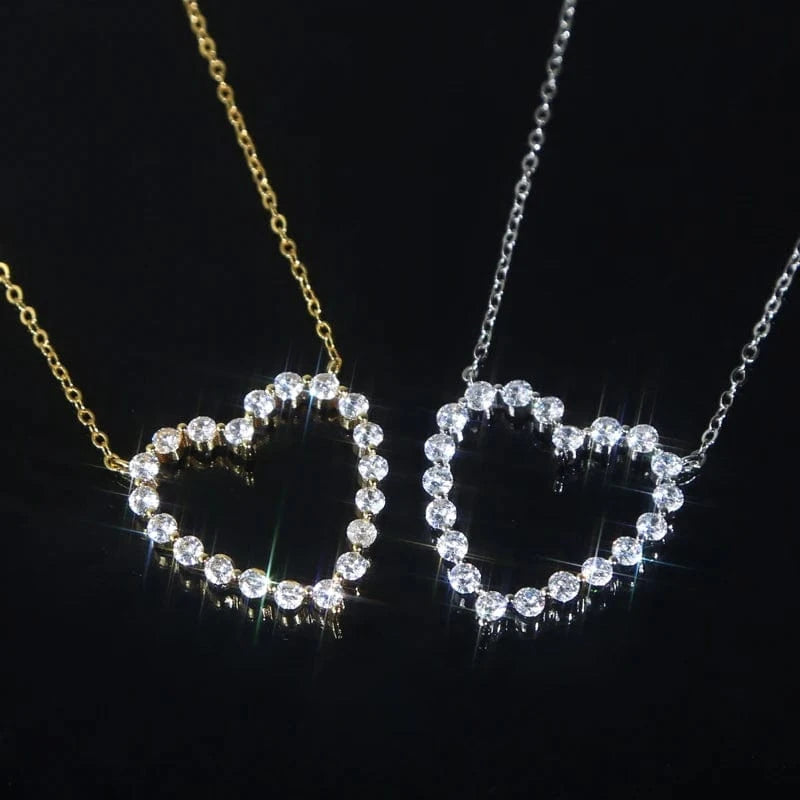 Micro Pave 5A CZ Hollow Heart Pendant Necklace For Women Bling Charm Link Chain Jewelry