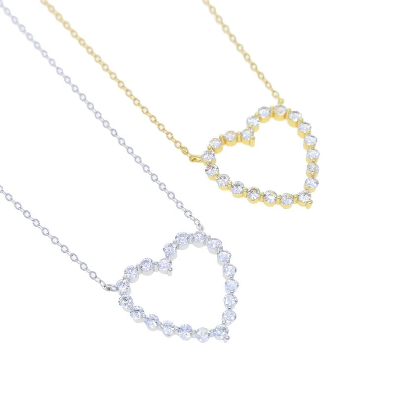 Micro Pave 5A CZ Hollow Heart Pendant Necklace For Women Bling Charm Link Chain Jewelry