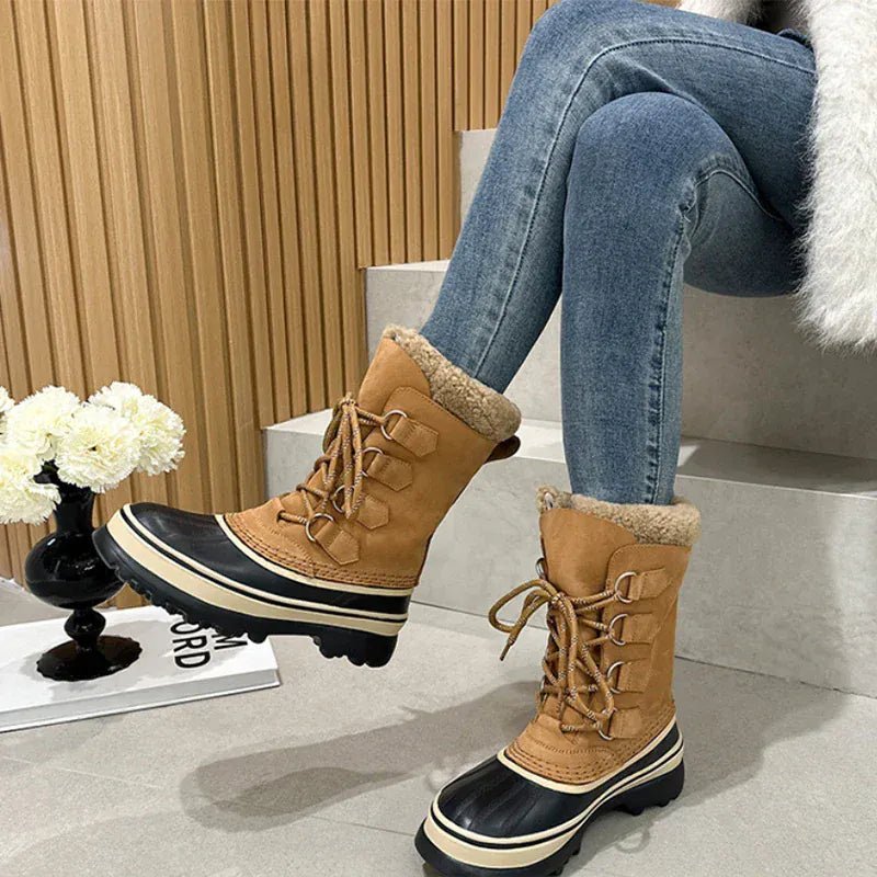 Mid - tube Lace - up Snow Boot Warm Thick Fleece Comfort Waterproof Sports Shoe Outdoor Mountaineer Ski Boots Casual Shoe Sport Shoe - SN Wigs & More