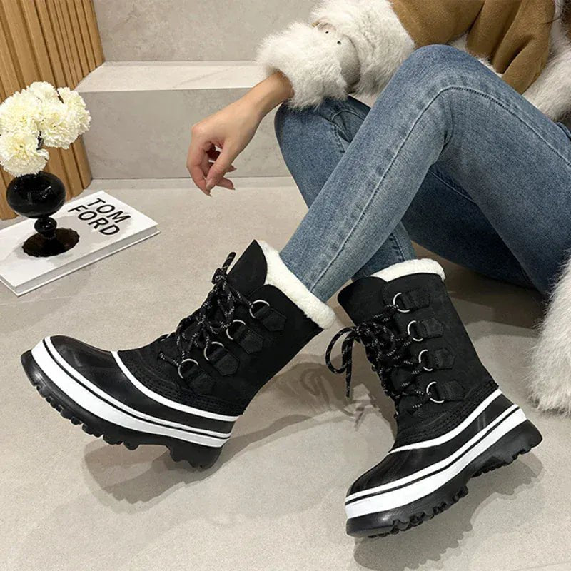 Mid - tube Lace - up Snow Boot Warm Thick Fleece Comfort Waterproof Sports Shoe Outdoor Mountaineer Ski Boots Casual Shoe Sport Shoe - SN Wigs & More